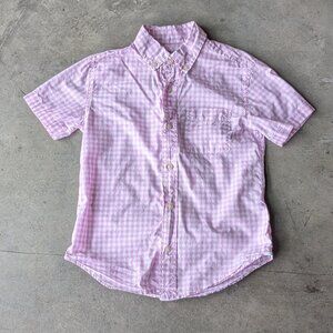 Crewcuts Purple White Gingham Plaid Short Sleeve Button Down Shirt size 8
